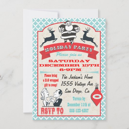 Retro kerstfeestdag cocktailparty uitnodigingen (Voorkant)