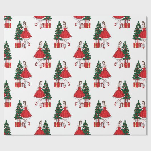 Retro kerstfeestdag omslagpapier cadeaupapier (Vlak)