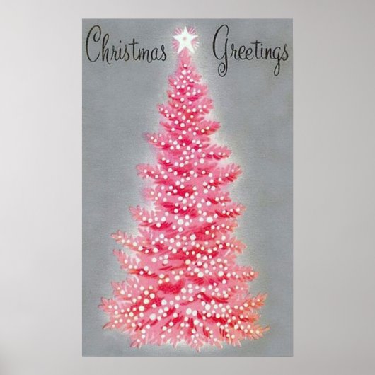 Retro kerstfeestdag roze poster (Voorkant)