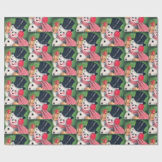 Retro kerstfeestdag - snowmanfeest cadeaupapier (Vlak)