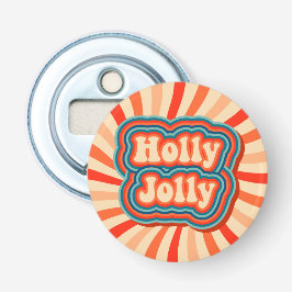 Retro kerstFeestdagen Holly Jolly Typografie Button Flesopener