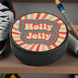 Retro kerstFeestdagen Holly Jolly Typografie Hockey Puck
