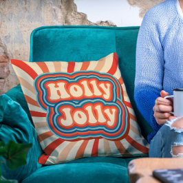 Retro kerstFeestdagen Holly Jolly Typografie Kussen