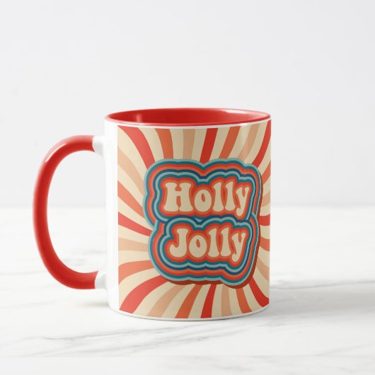 Retro kerstFeestdagen Holly Jolly Typografie Mok (Links)