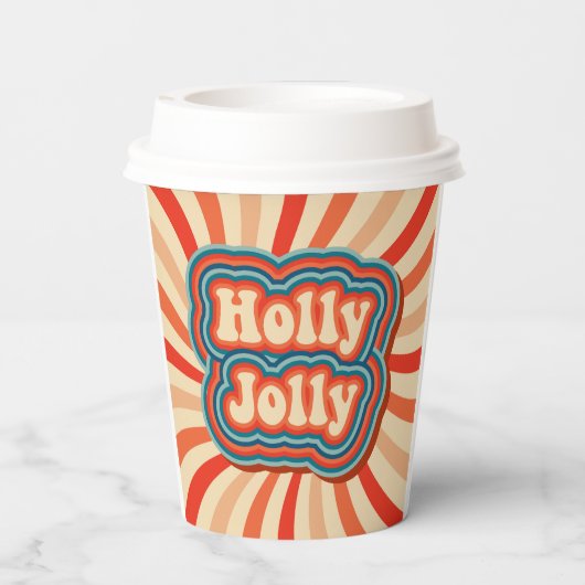 Retro kerstFeestdagen Holly Jolly Typografie Papieren Bekers (Achterkant)