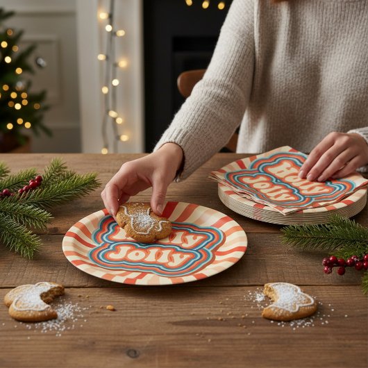 Retro kerstFeestdagen Holly Jolly Typografie Papieren Bordje