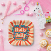 Retro kerstFeestdagen Holly Jolly Typografie Papieren Bordje (Feest)