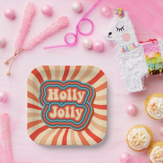 Retro kerstFeestdagen Holly Jolly Typografie Papieren Bordje (Feest)