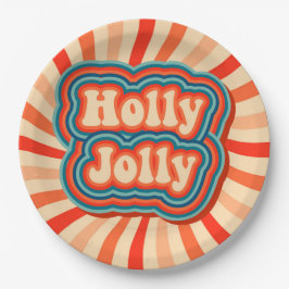 Retro kerstFeestdagen Holly Jolly Typografie Papieren Bordje