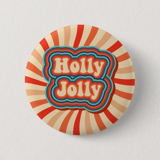 Retro kerstFeestdagen Holly Jolly Typografie Ronde Button 5,7 Cm (Voorkant)