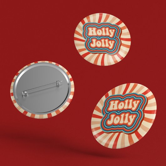Retro kerstFeestdagen Holly Jolly Typografie Ronde Button 5,7 Cm