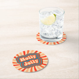 Retro kerstFeestdagen Holly Jolly Typografie Ronde Kartonnen Onderzetter