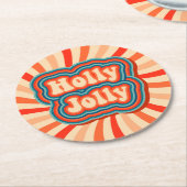 Retro kerstFeestdagen Holly Jolly Typografie Ronde Kartonnen Onderzetter (Gebogen)