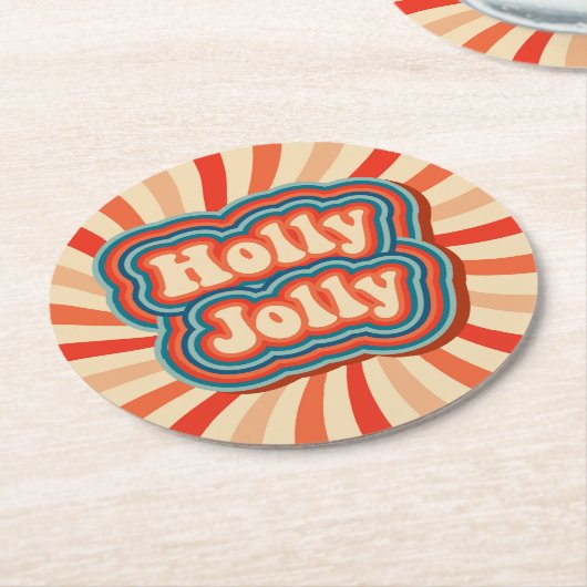 Retro kerstFeestdagen Holly Jolly Typografie Ronde Kartonnen Onderzetter (Gebogen)
