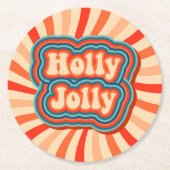 Retro kerstFeestdagen Holly Jolly Typografie Ronde Kartonnen Onderzetter (Voorkant)