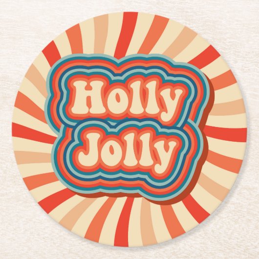 Retro kerstFeestdagen Holly Jolly Typografie Ronde Kartonnen Onderzetter (Voorkant)