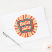 Retro kerstFeestdagen Holly Jolly Typografie Ronde Sticker (Envelop)