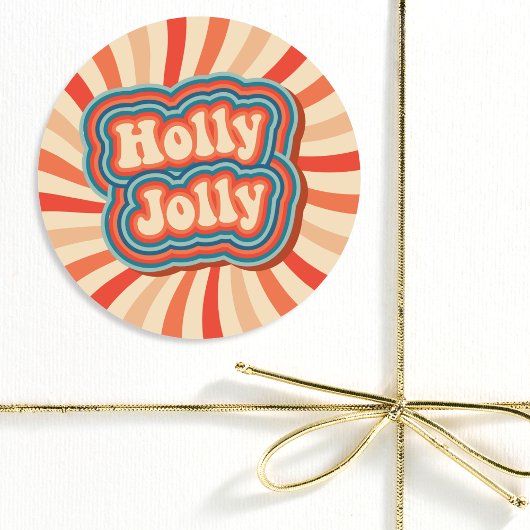 Retro kerstFeestdagen Holly Jolly Typografie Ronde Sticker