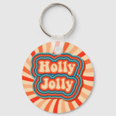 Retro kerstFeestdagen Holly Jolly Typografie Sleutelhanger (Voorkant)