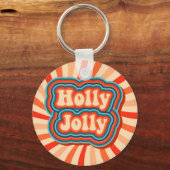 Retro kerstFeestdagen Holly Jolly Typografie Sleutelhanger (Voorkant)