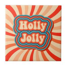 Retro kerstFeestdagen Holly Jolly Typografie Tegeltje