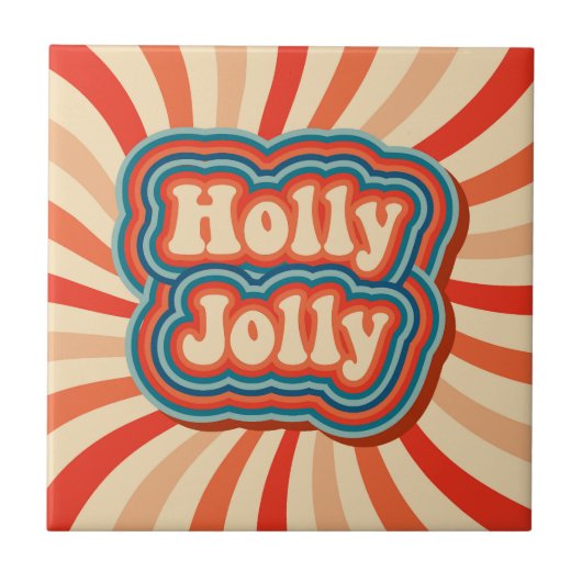 Retro kerstFeestdagen Holly Jolly Typografie Tegeltje (Voorkant)