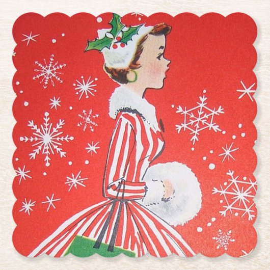 Retro kerstfeestfeest onderzetter (Voorkant)