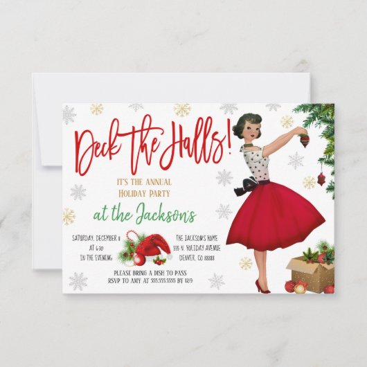 Retro-kerstfeestuitnodiging Kaart (Voorkant)