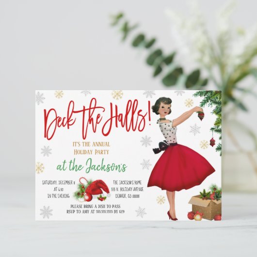 Retro-kerstfeestuitnodiging Kaart (Staand voorkant)