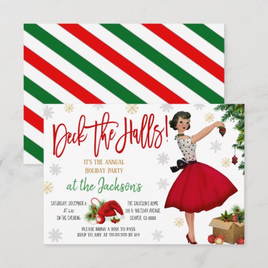 Retro-kerstfeestuitnodiging Kaart (Voorkant / Achterkant)