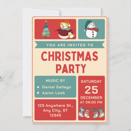 Retro-kerstfeestuitnodiging Kaart (Voorkant)