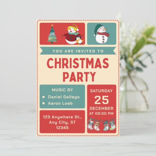 Retro-kerstfeestuitnodiging Kaart (Staand voorkant)