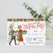 Retro-kerstfeestuitnodiging Kaart (Staand voorkant)