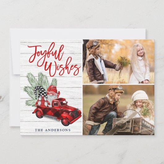 Retro Kerstfeestvreugde met Red Truck 2 FOTO Feestdagenkaart (Voorkant)