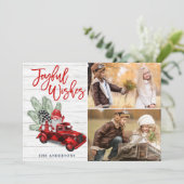 Retro Kerstfeestvreugde met Red Truck 2 FOTO Feestdagenkaart (Staand voorkant)