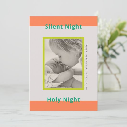 Retro kerstfoto begroeting pasgeborene feestdagenkaart (Staand voorkant)