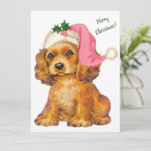  Retro-kerstgouden rector Puppy Feestdagenkaart (Staand voorkant)