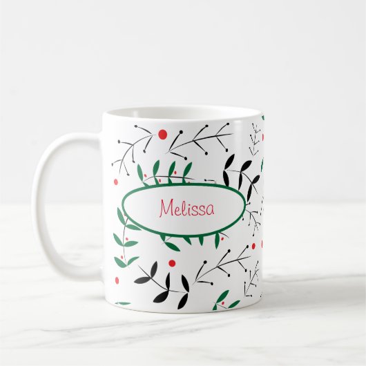 Retro KerstGreenery Cute Personalized Winter Koffiemok (Links)