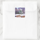 Retro KerstGreenery Winter Home Road Vierkante Sticker (Tas)