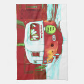  Retro-kerstgroene rode feestdag Theedoek (Verticaal)