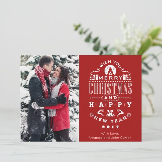  RETRO Kerstgroeten Verticale foto Feestdagenkaart (Staand voorkant)