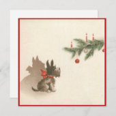 Retro-kersthond onder kerstboom feestdagenkaart (Voorkant / Achterkant)