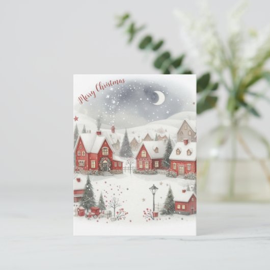  Retro Kersthuizen in Sneeuw Briefkaart (Staand voorkant)