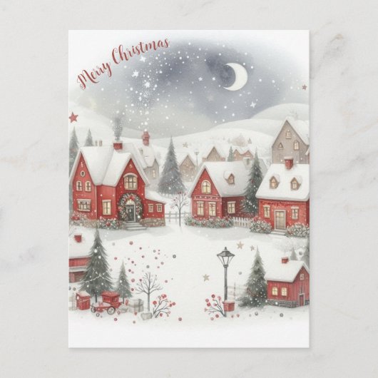 Retro Kersthuizen in Sneeuw Briefkaart (Voorkant)