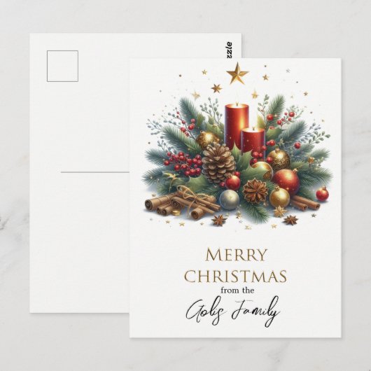 Retro Kerstkaarsen en Gouden Kerst  Briefkaart (Voorkant / Achterkant)