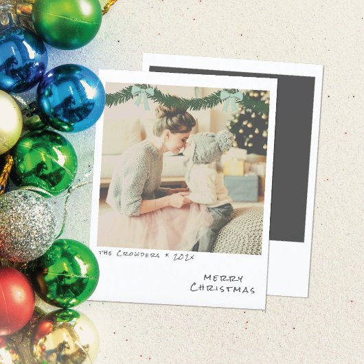 Retro Kerstkaart - Groene & Blauwe Garland