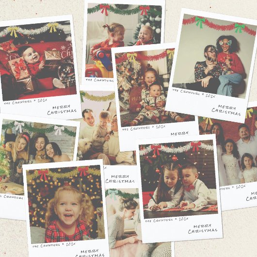 Retro Kerstkaart - Groene & Witte Garland