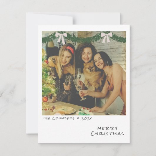 Retro Kerstkaart - Groene & Witte Garland (Voorkant)