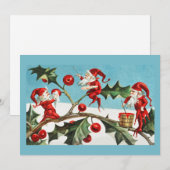 Retro kerstKaart Holly & Pixies (Voorkant / Achterkant)