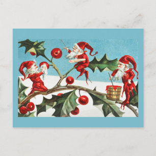  Retro kerstKaart Holly & Pixies Feestdagenkaart